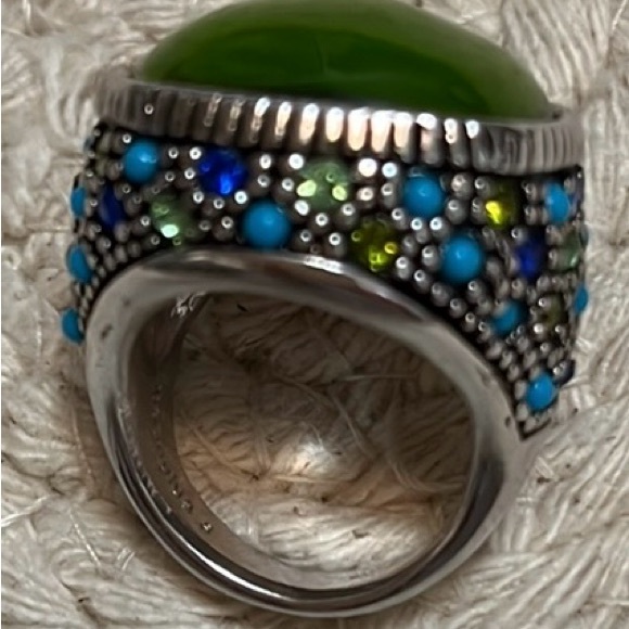 Lia Sophia Green & Silver Rhinestone Statement Ring Size 6 - Picture 12 of 16